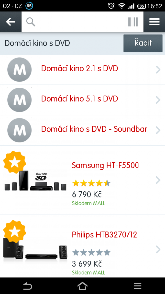 Podkategorie a výpis produktů