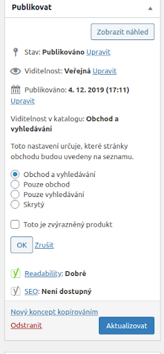 Nastavení viditelnosti produktu